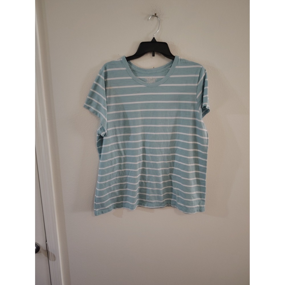 Time and Tru Womens XXXL 22 Light Blue White Striped Short Sleeve T-Shirt Top